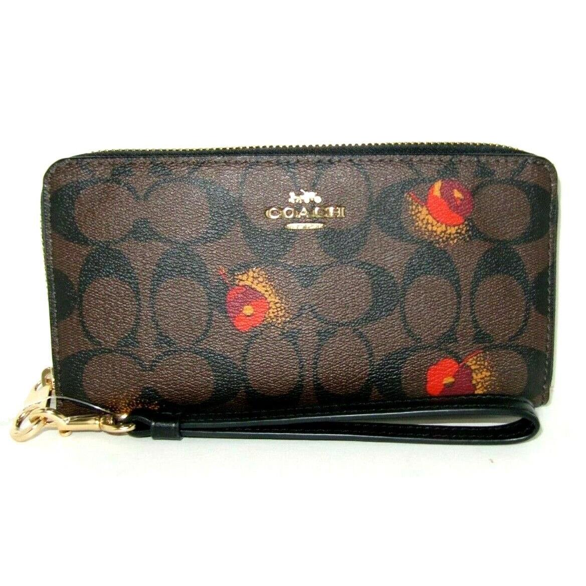 Coach C6047 Signature Pop Floral Long Zip Around Wallet Brown Multi