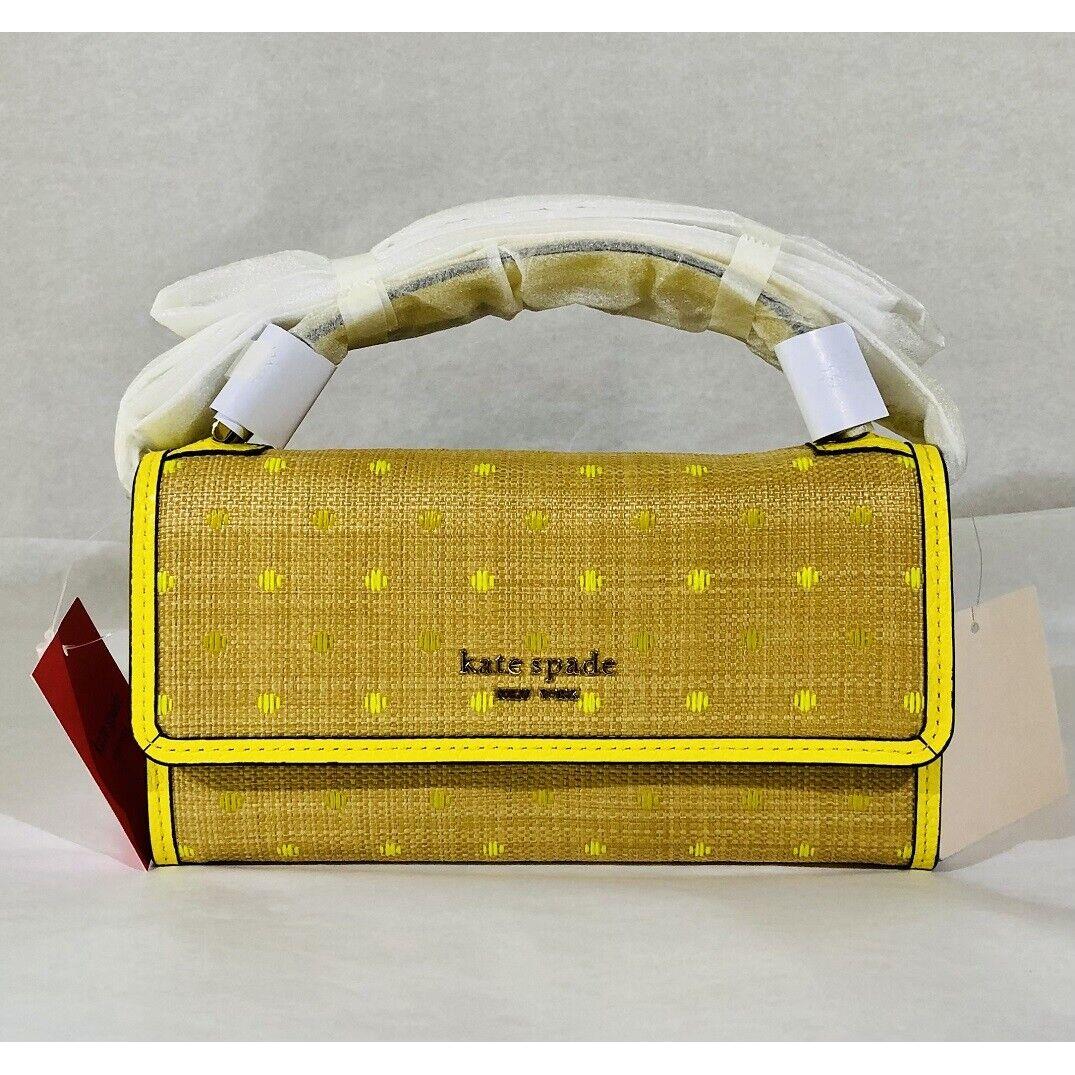 Kate Spade New York Raffia Yellow Dot Top Handle Crossbody Bag