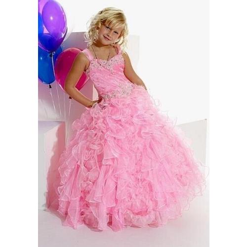 Tiffany Princess Pageant Dress Pink Ruffles Size 16 Slim 13265