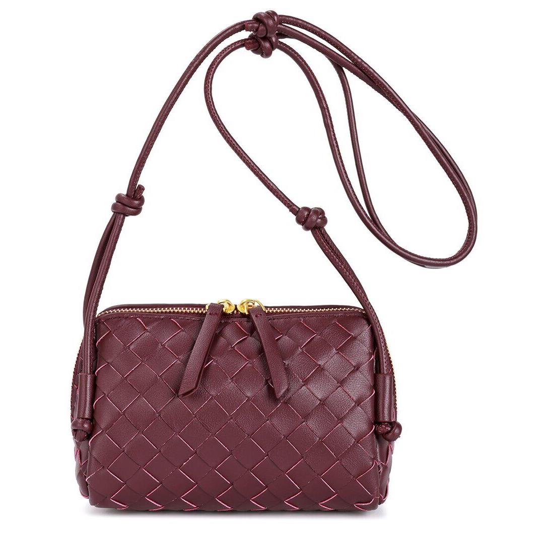 Tiffany Fred Paris Hand-woven Leather Crossbody Women`s Red