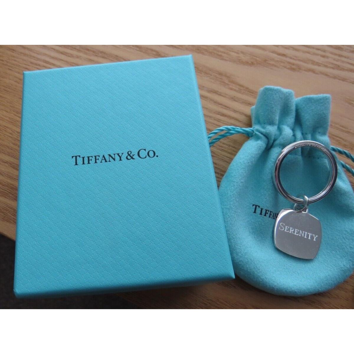 Tiffany CO Sterling Silver Engraved Serenity Key Ring W/box Pouch Ribbon/card