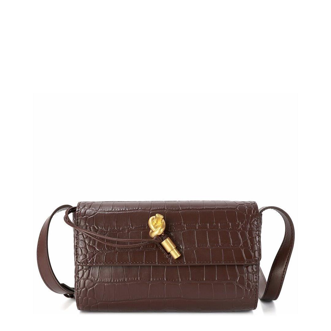 Tiffany Fred Paris Croc-embossed Leather Crossbody Women`s Brown