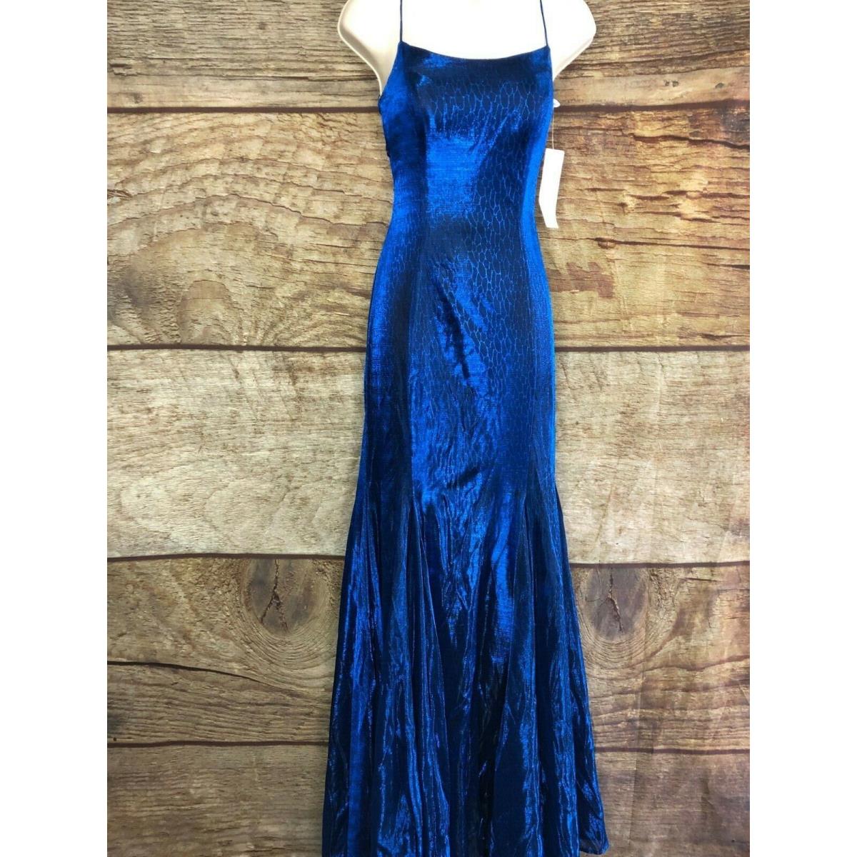 Tiffany Designs Womens Size 6 Royal Blue Snake Skin Sleeveless Strappy Back Gown