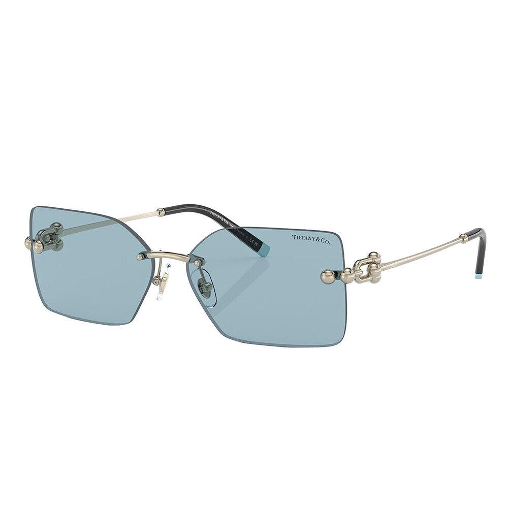 Tiffany Co. TF 3088 617680 Pale Gold Metal Rimless Sunglasses Blue Lens