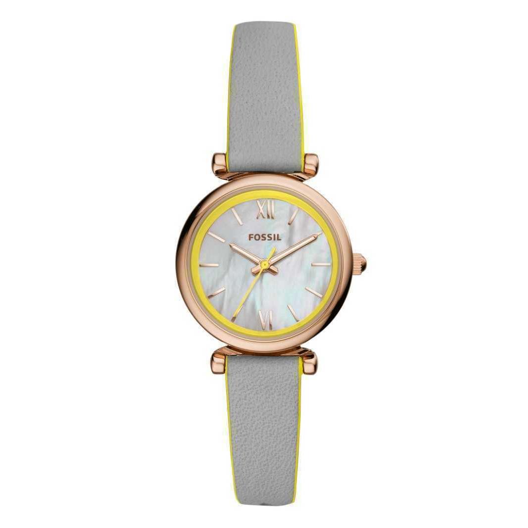 Fossil Women`s Carlie Mini Three-hand Grey Leather Watch ES4834