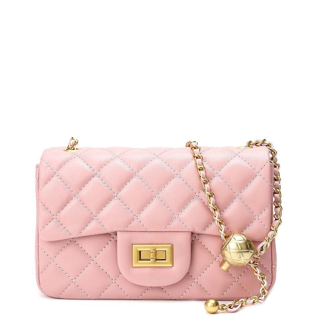 Tiffany Fred Paris Quilted Sheepskin Leather Crossbody Women`s Pink