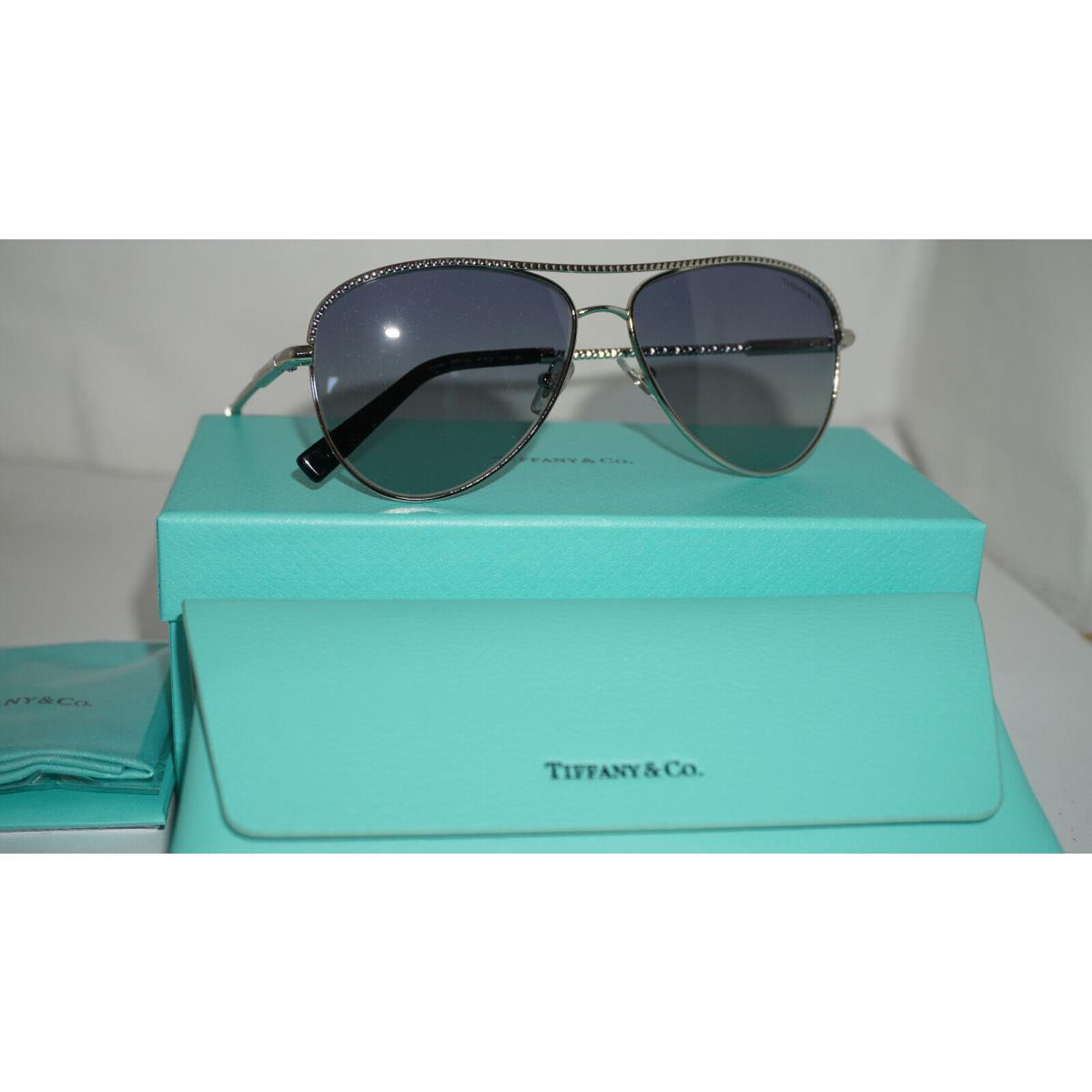 Tiffany CO Sunglasses Aviator Silver Blue TF3062 60014L 57 13 140