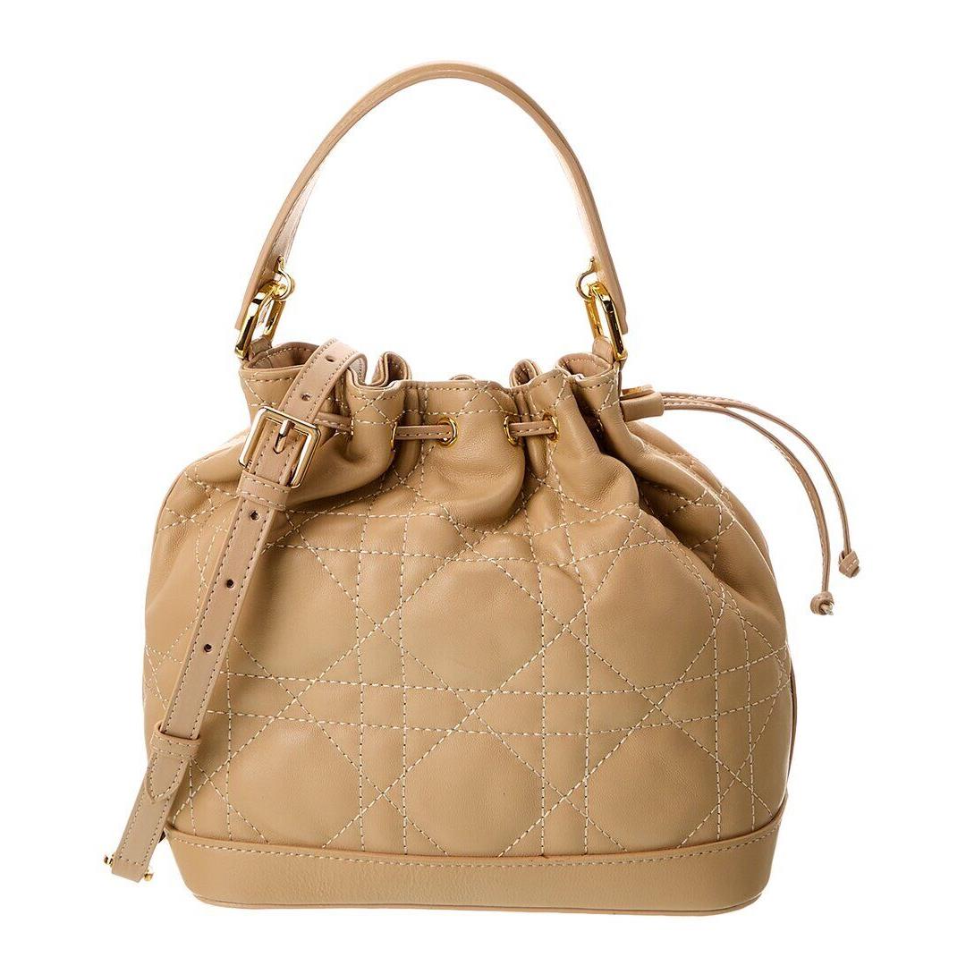 Tiffany Fred Paris Large Quilted Leather Drawstring Bag Women`s Beige