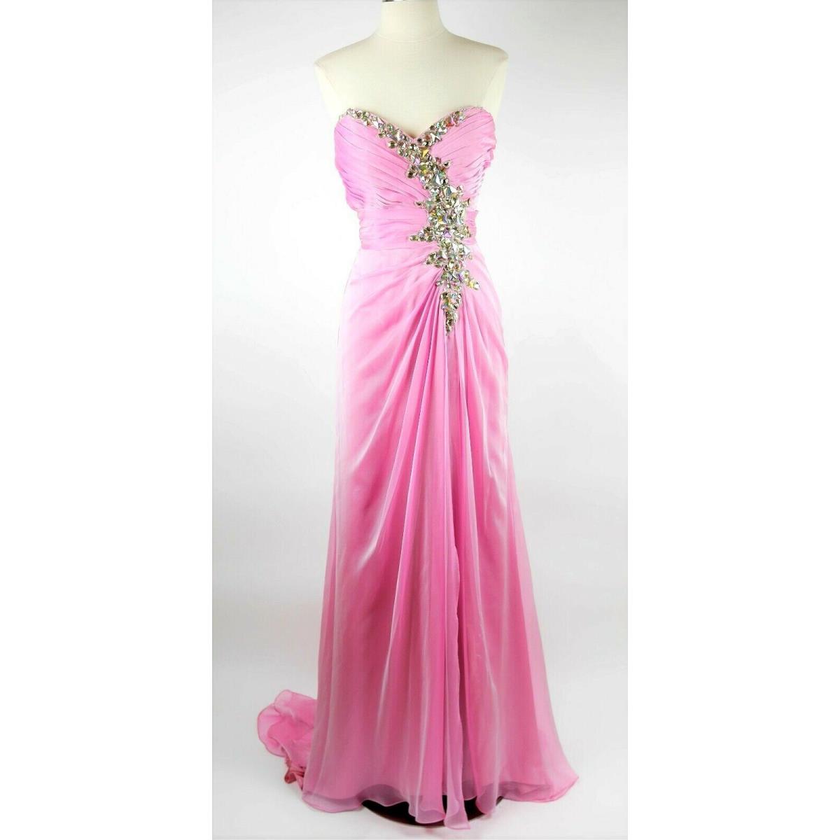 Tiffany Designs Women`s 6 Pink Jeweled Strapless Formal Gown Prom Pageant Dress