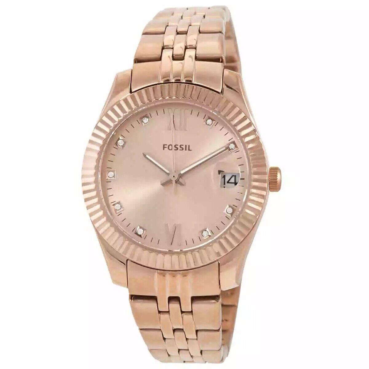 Fossil Scarlette Mini Quartz Crystal Rose Gold Dial Ladies Watch ES4898 - Gold, Quartz