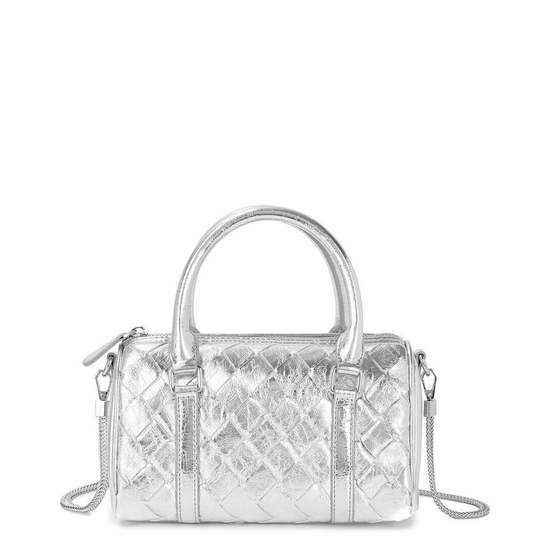 Tiffany Fred Paris Hand-woven Leather Bowling Bag Women`s Silver