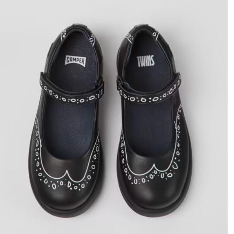 Camper Twins Mary Jane Girls Black Leather Ortholite Shoes Girls Size K 2