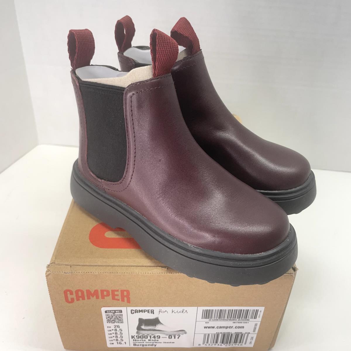 Camper Child Unisex Norte Ankle Boot Burgundy Kids Size 8.5 EU 26