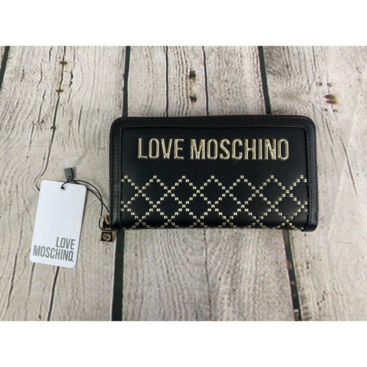 Love Moschino Portafogli PU Nero Clutch Wallet Black Gold Studded