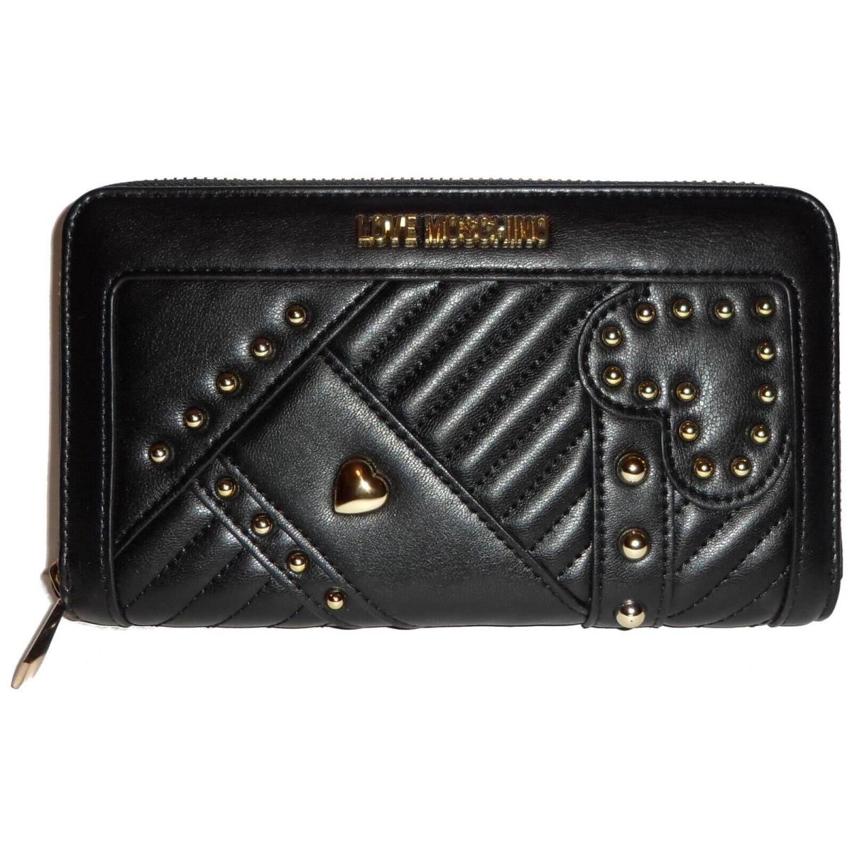 Love Moschino Black Studded Zip-around Clutch Wallet