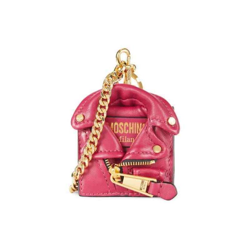 Moschino Airpods Case Fuchsia Leather Logo Purse Charm Keyring Retail