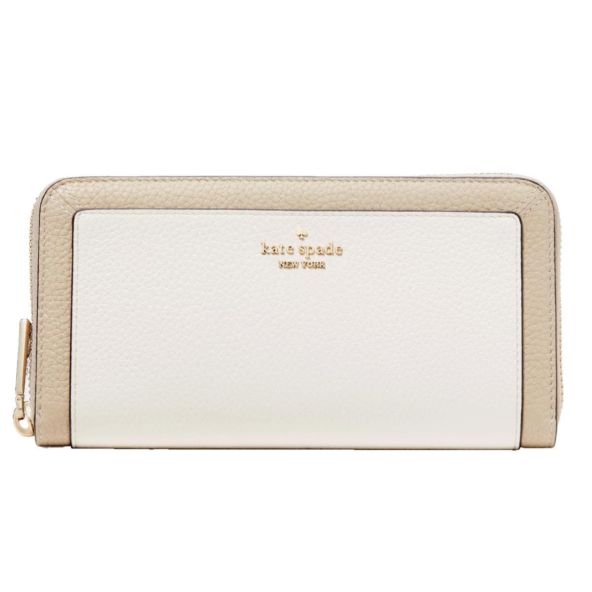 New Kate Spade Lena Colorblock Continental Wallet Light Sand Multi