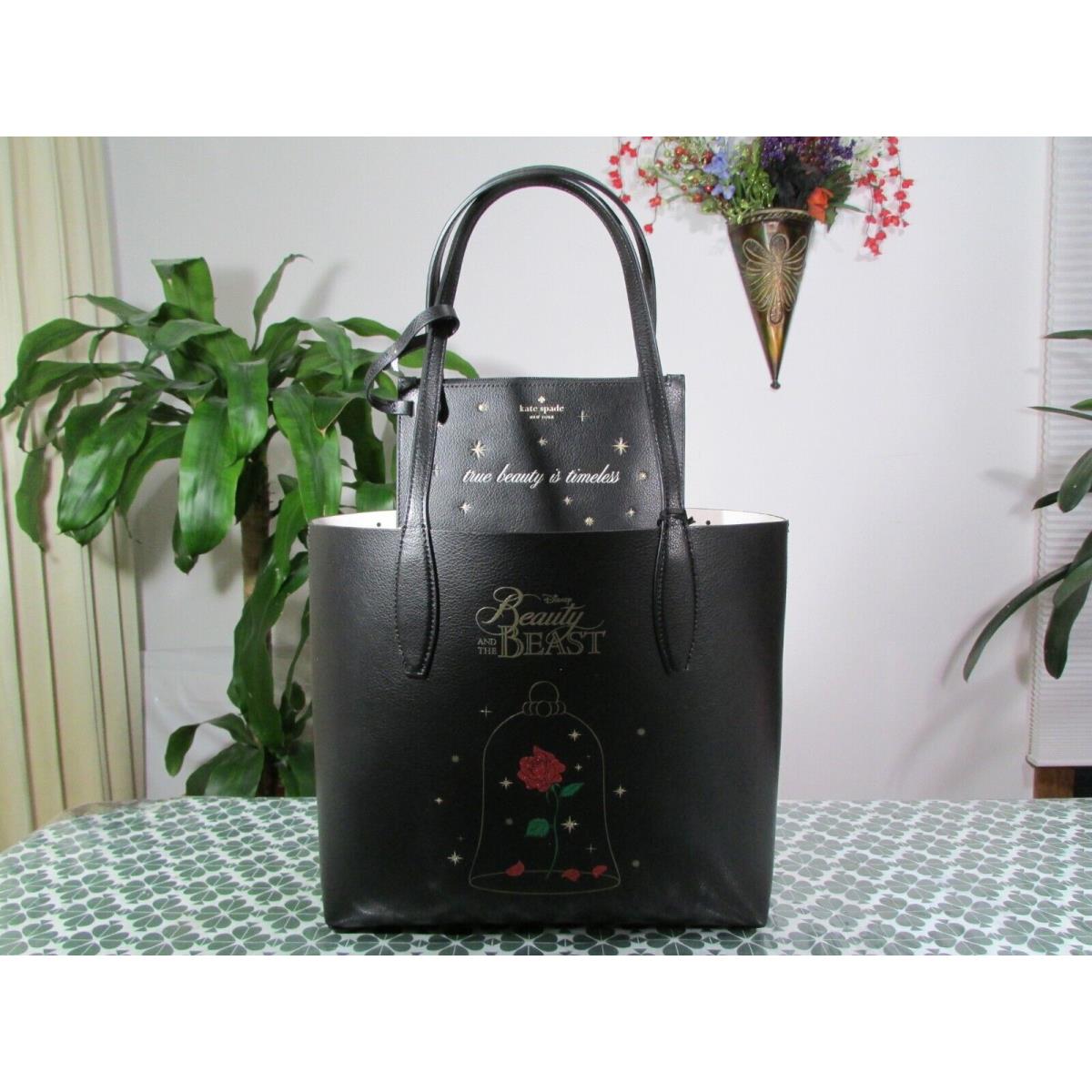 Kate Spade Leather Disney Beauty Reversible Tote KE572 Black / Chalk Multi