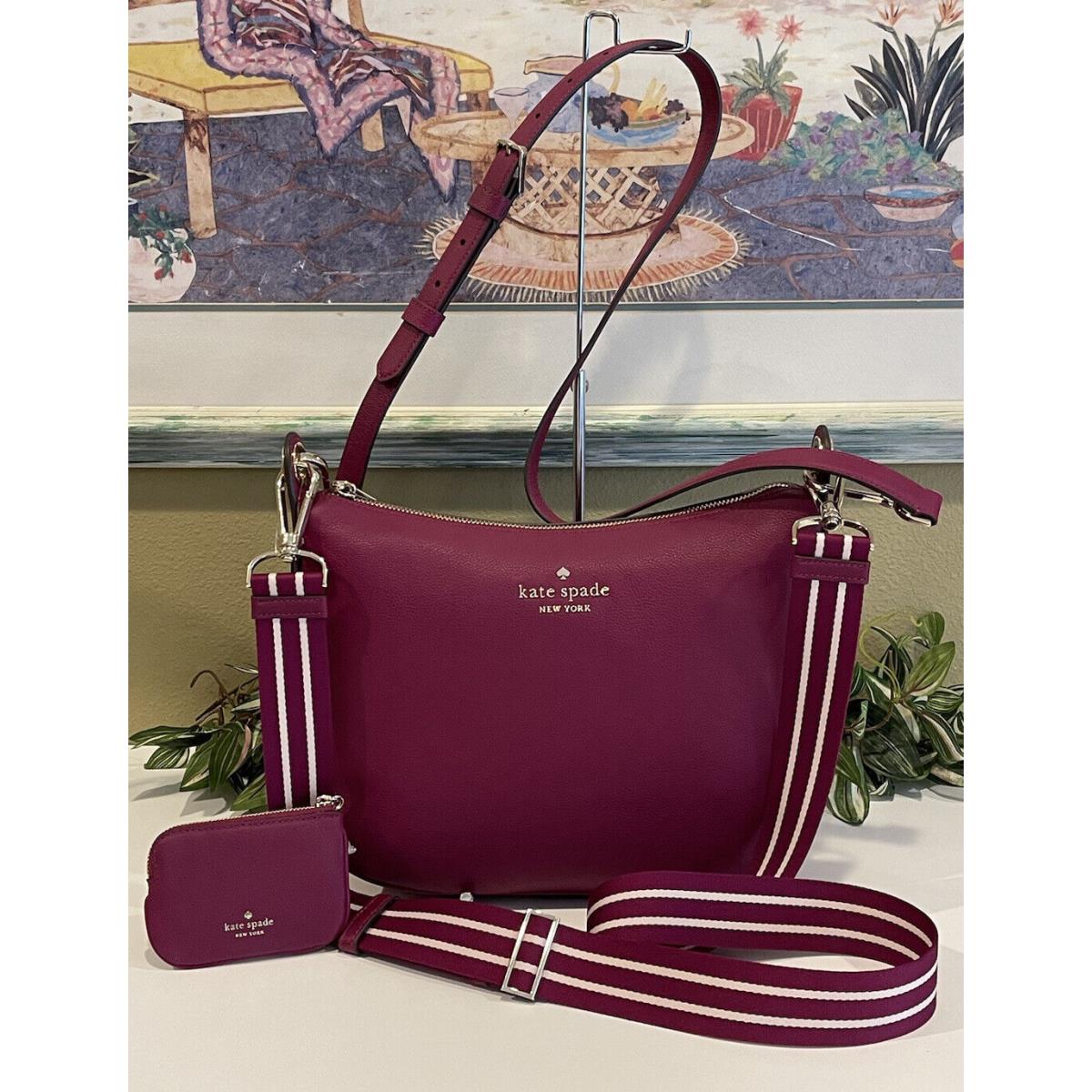 Kate Spade Rosie Larger Size Shoulder Bag Coin Pouch Raspberry Leather Stripe