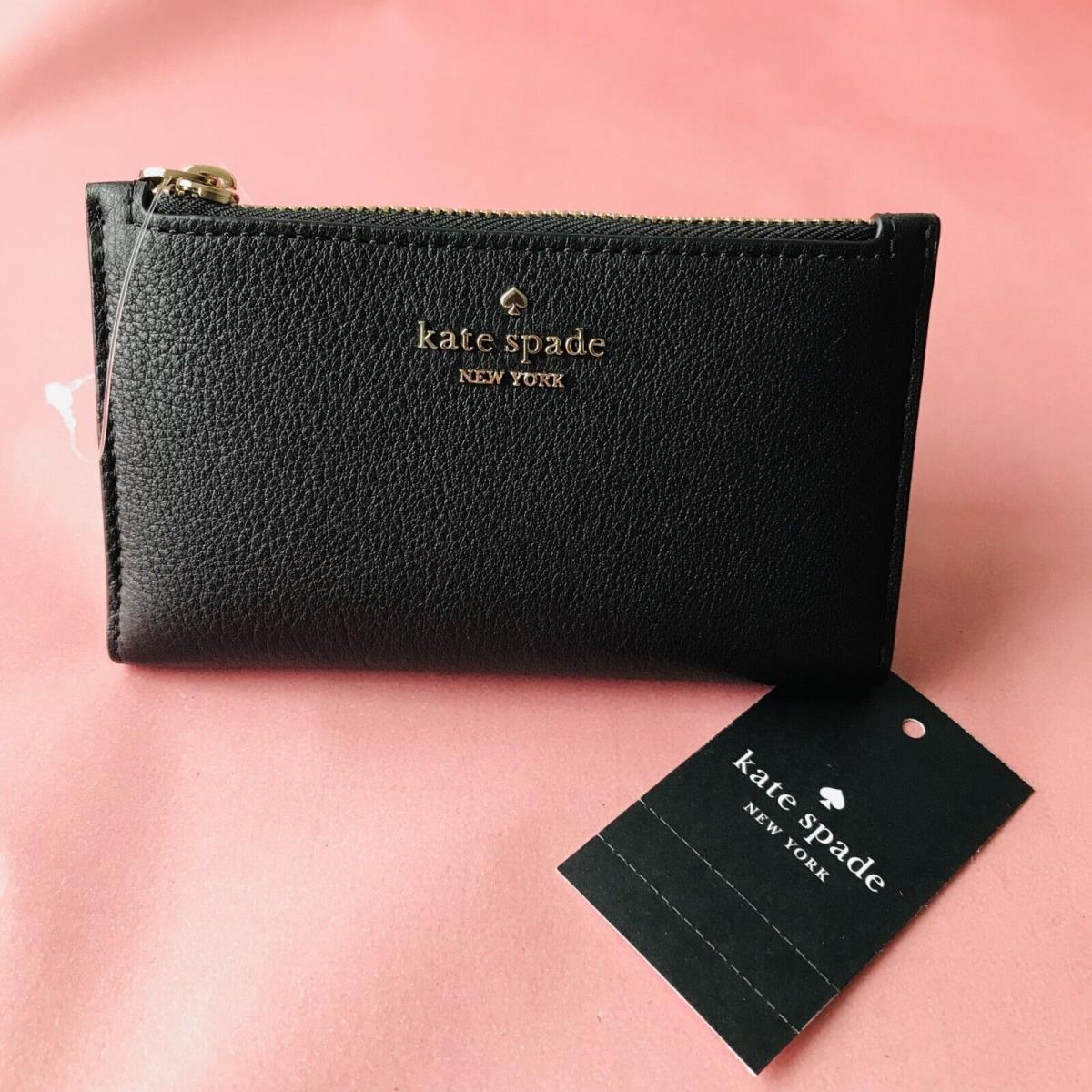 Kate Spade New York Jackson Small Slim Bifold Wallet Black Pabbled Leather