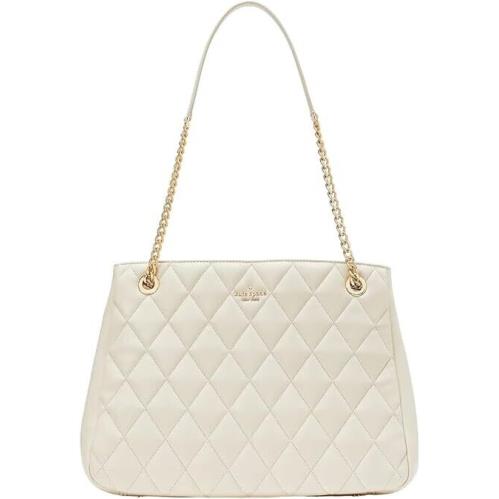 Kate Spade Carey Quilted Leather Large Tote Bag Chain Shoulder In Parchment