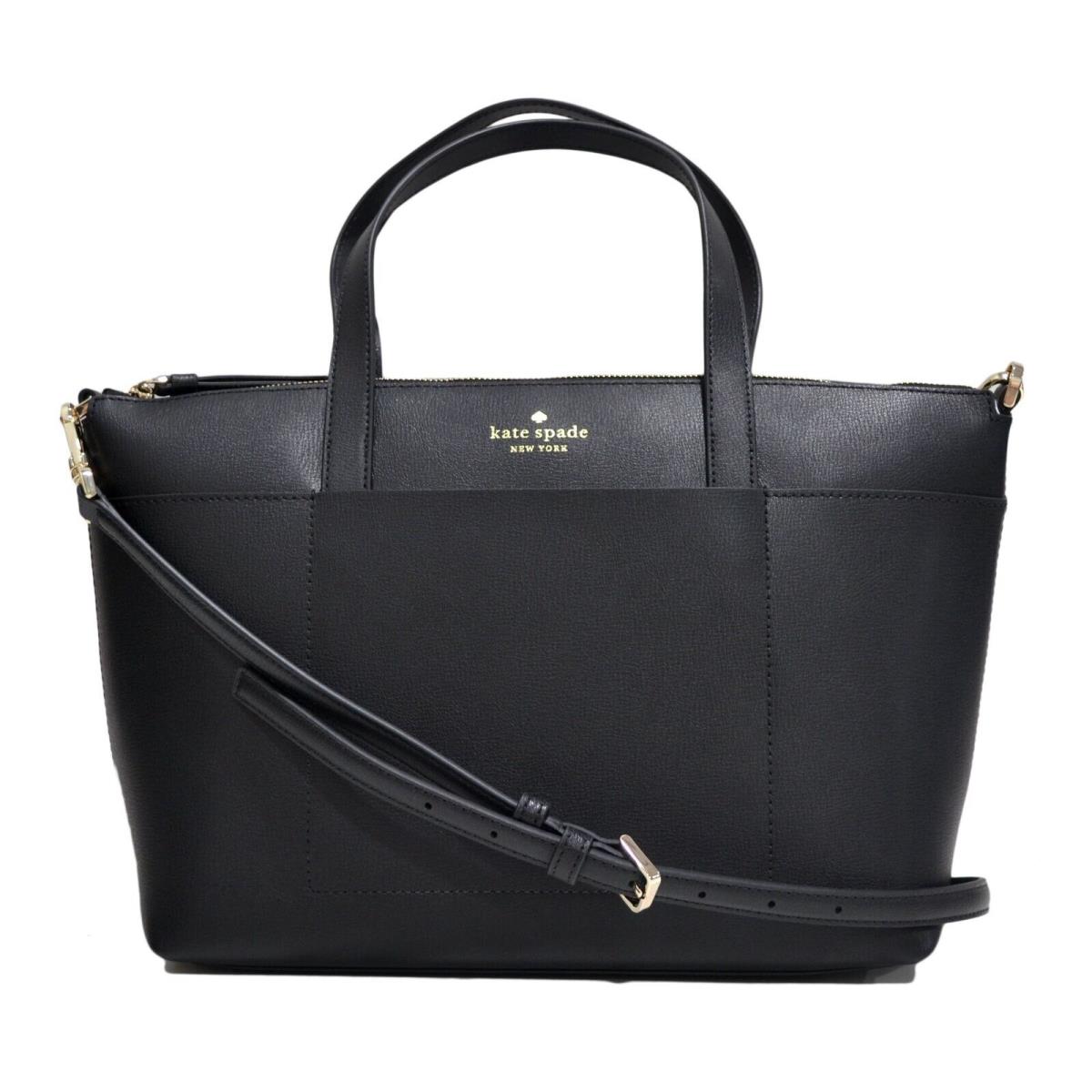 Kate Spade New York Purse Patrice Satchel Adjustable Strap Logo Bag Black New - Handle/Strap: Black, Exterior: Black, Lining: Beige