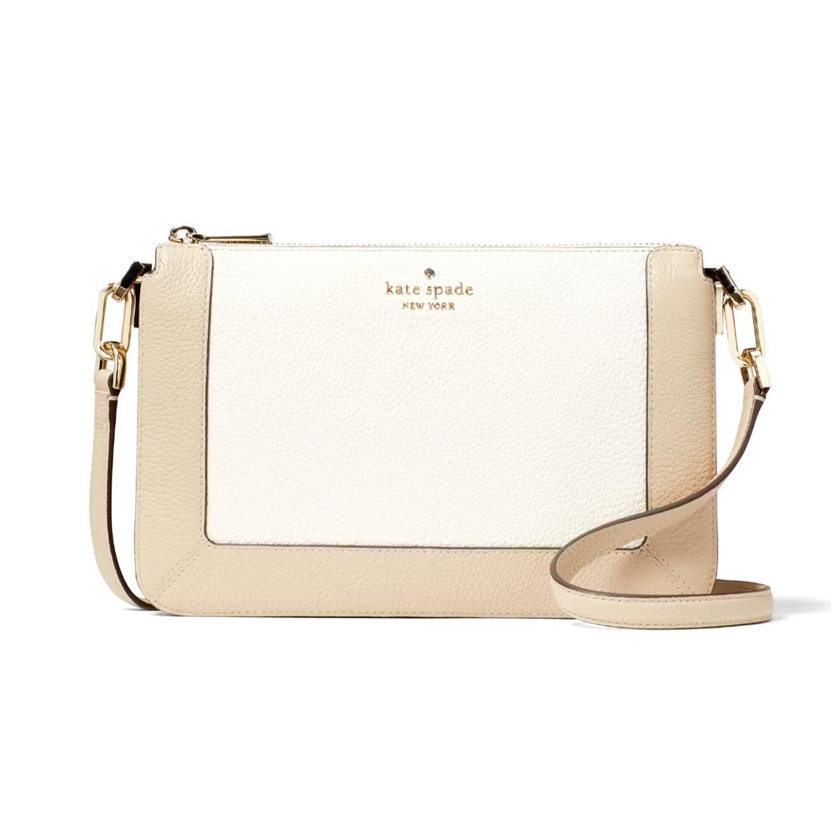 New Kate Spade Lena Colorblock Double Compartment Crossbody Light Sand Multi