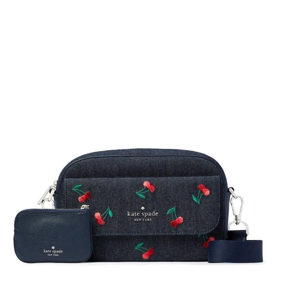 Kate Spade Cherry Embroidered Denim Rosie Camera Crossbody Bag K6055