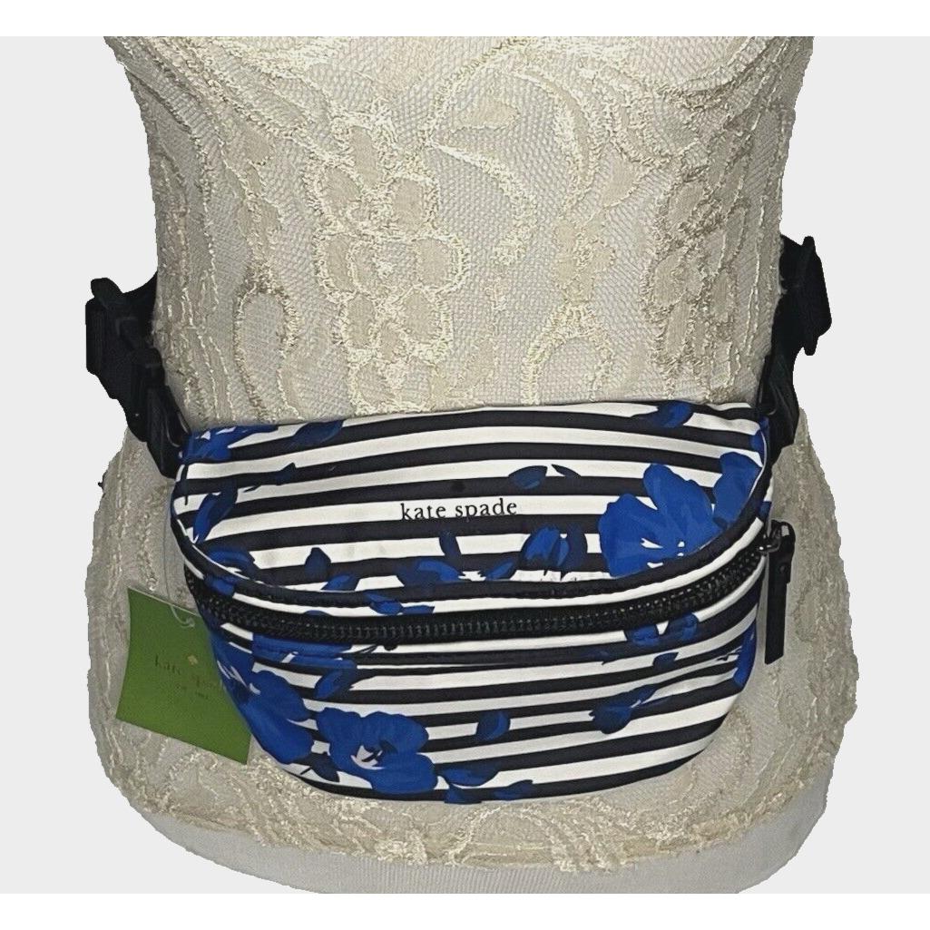 Kate Spade Thats The Spirit Striped Nylon Belt Bag Fanny Pack Black White Blue