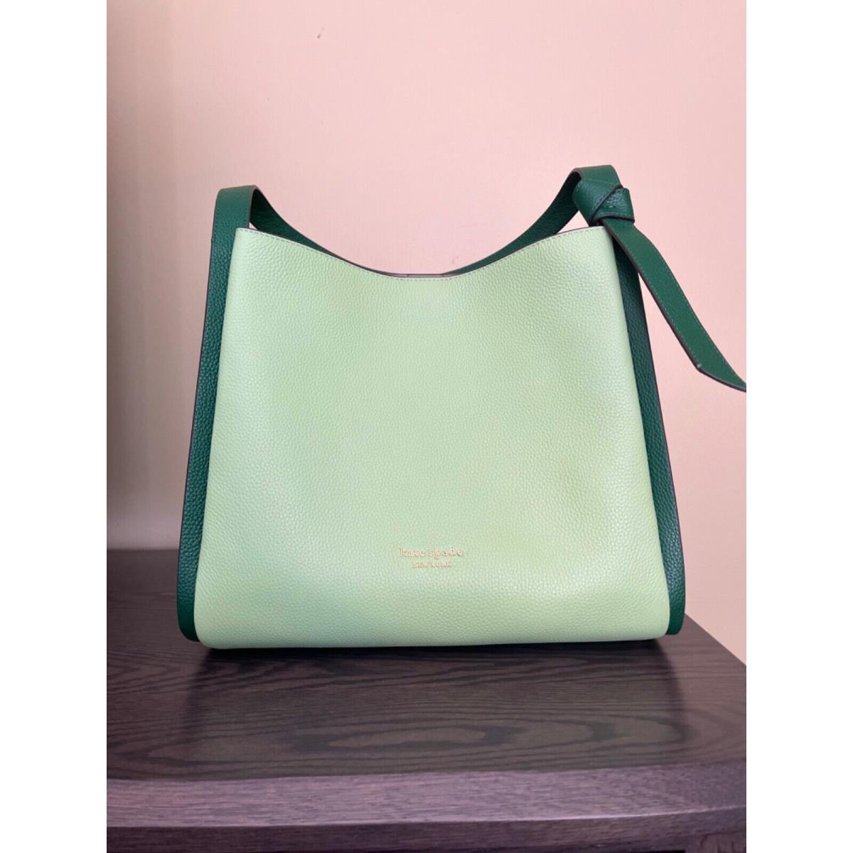 Kate Spade Large Knott Pebbled Leather Shoulder Bag Beach Glass Green