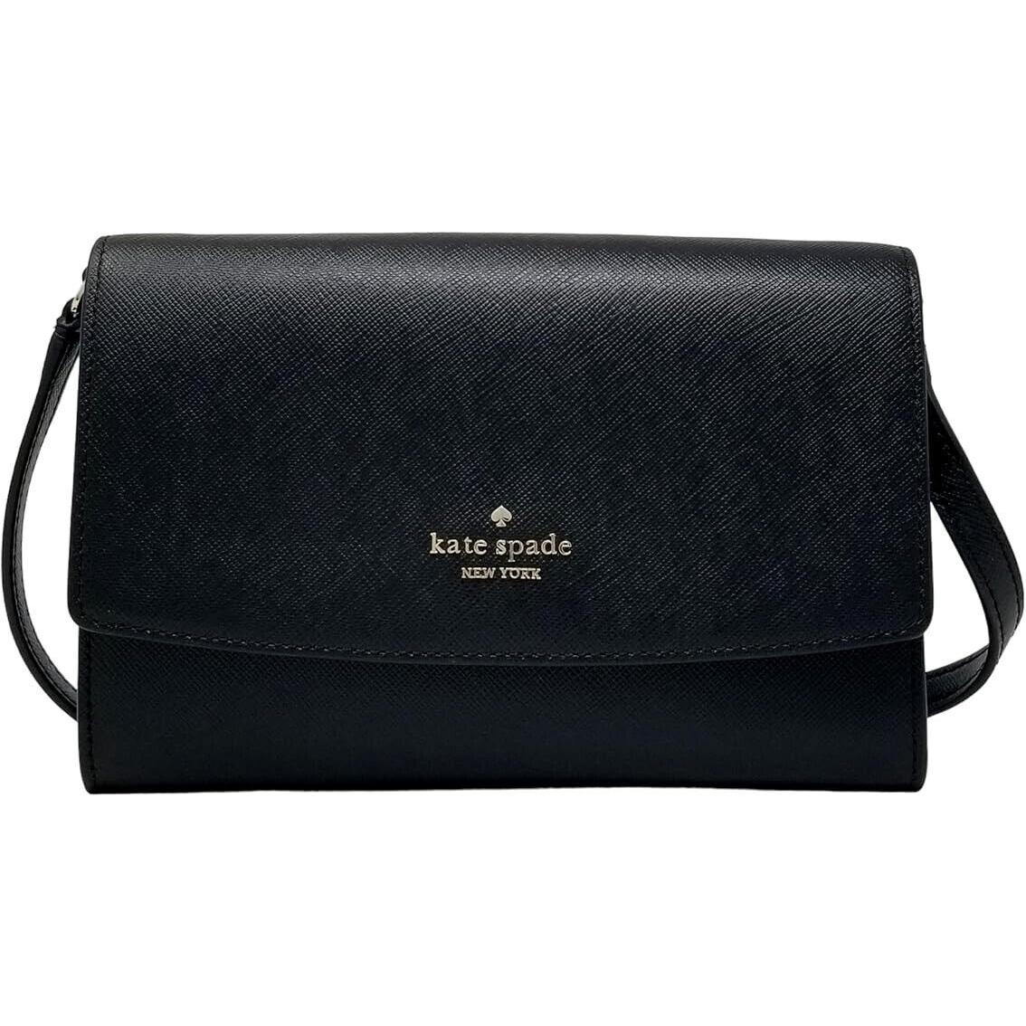 Kate Spade New York Perry Saffiano Leather Crossbody Wallet on String - Black