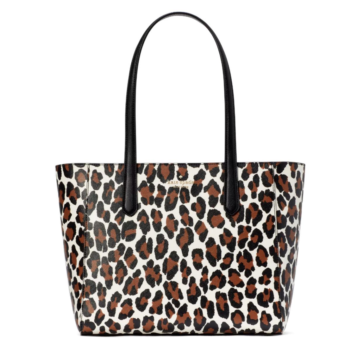 New Kate Spade Staci Spotted Leopard Medium Tote Saffiano Natural Multi