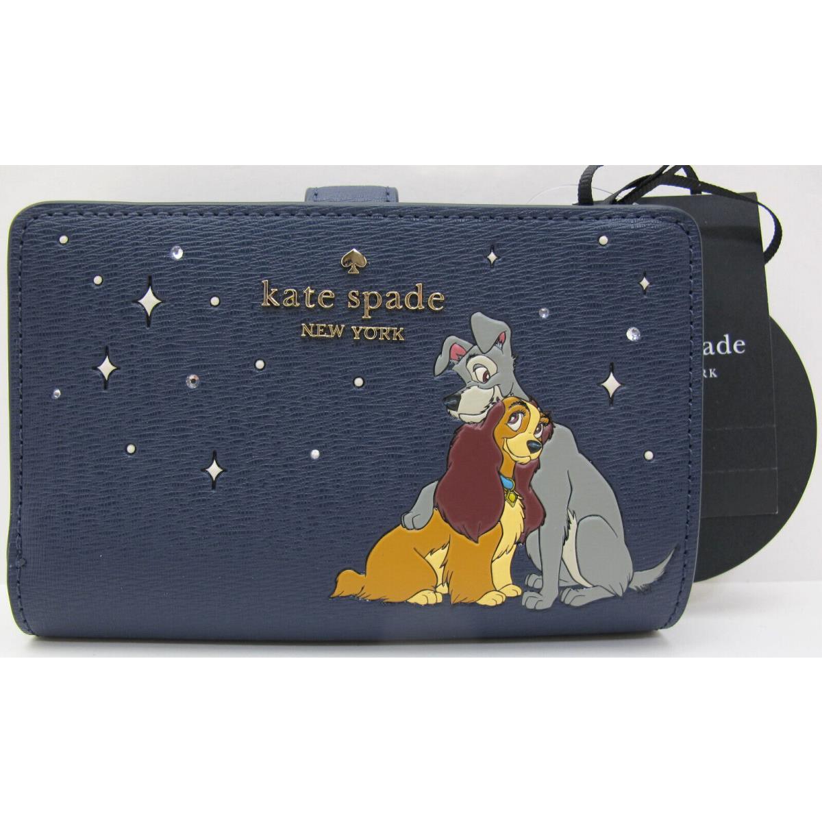 Disney x Kate Spade Lady Tramp Leather Compact Bifold Wallet Parisian Navy