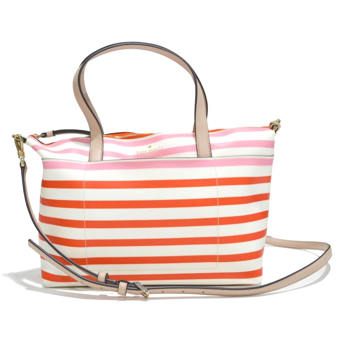 Kate Spade New York Purse Patrice Satchel Logo Strap Tropical Stripe Multi New - Handle/Strap: Beige, Hardware: Silver, Exterior: Multi