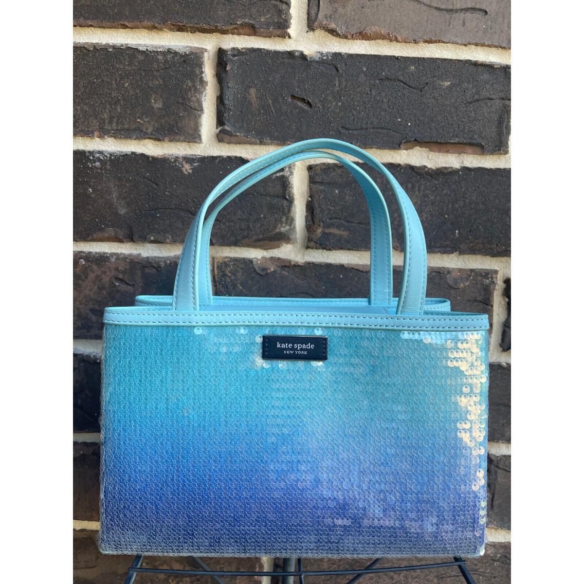 Kate Spade Sam Icon Ombre Sequin Small Tote KC238 Aquamarine Blue