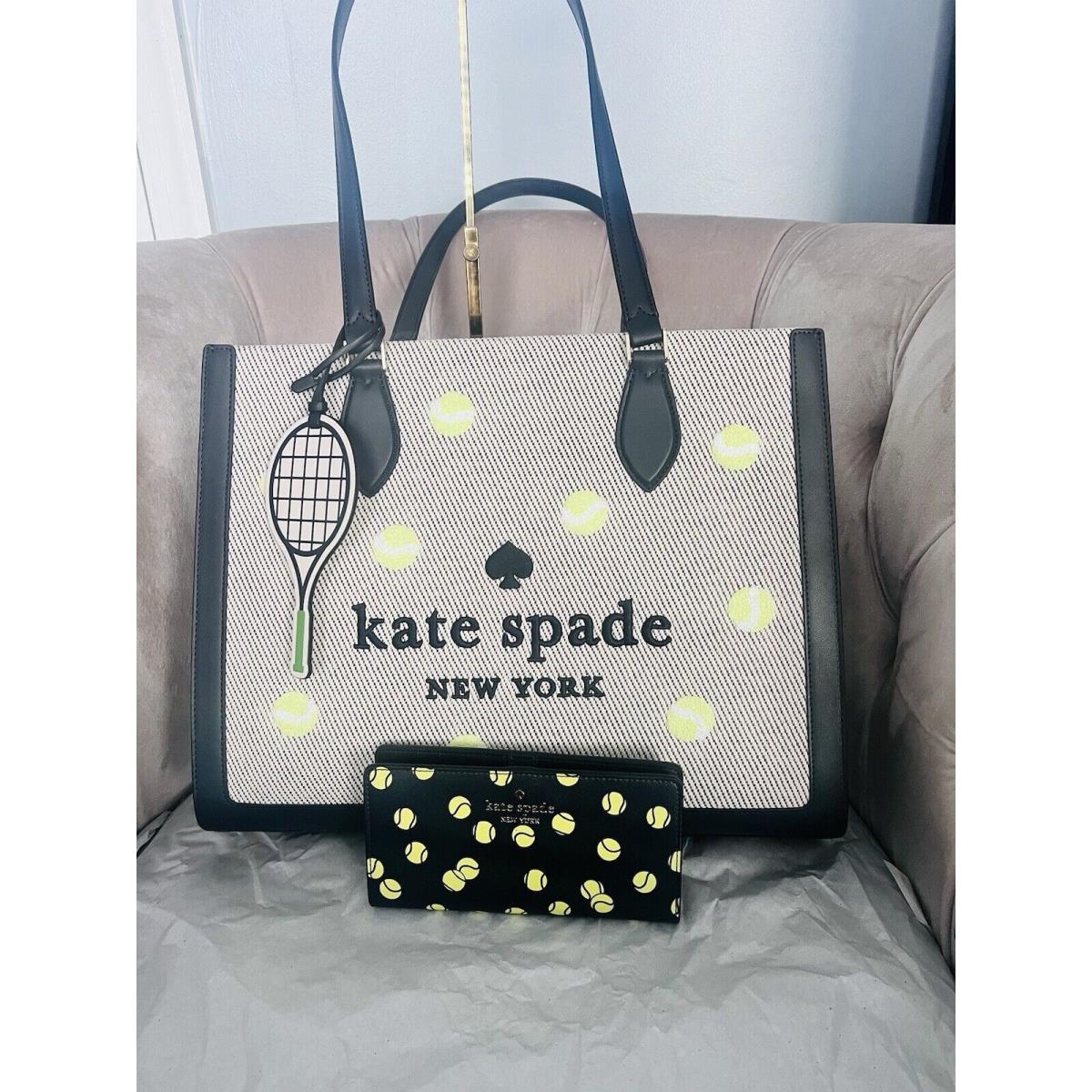 Kate Spade Ellie Grand Slam Racquet Tennis Canvas Tote Bag Handbag Wallet Set