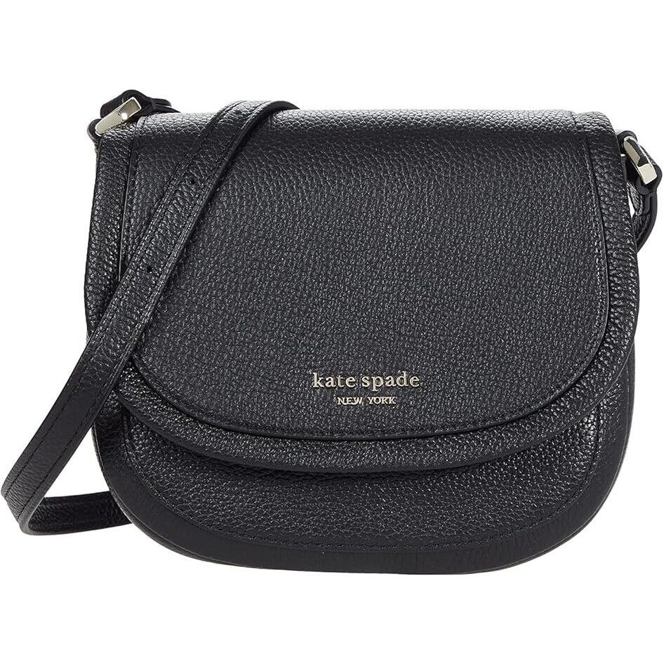 Kate Spade New York Roulette Small Leather Crossbody Saddle Bag Black