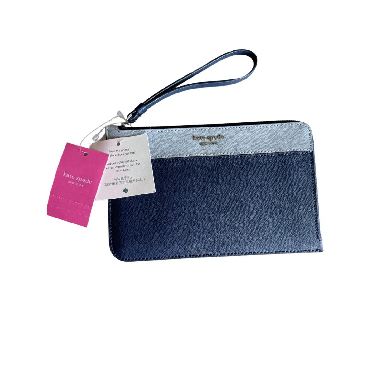 New Kate Spade Cameron Medium L-zip Leather Wristlet Nightcap Blue