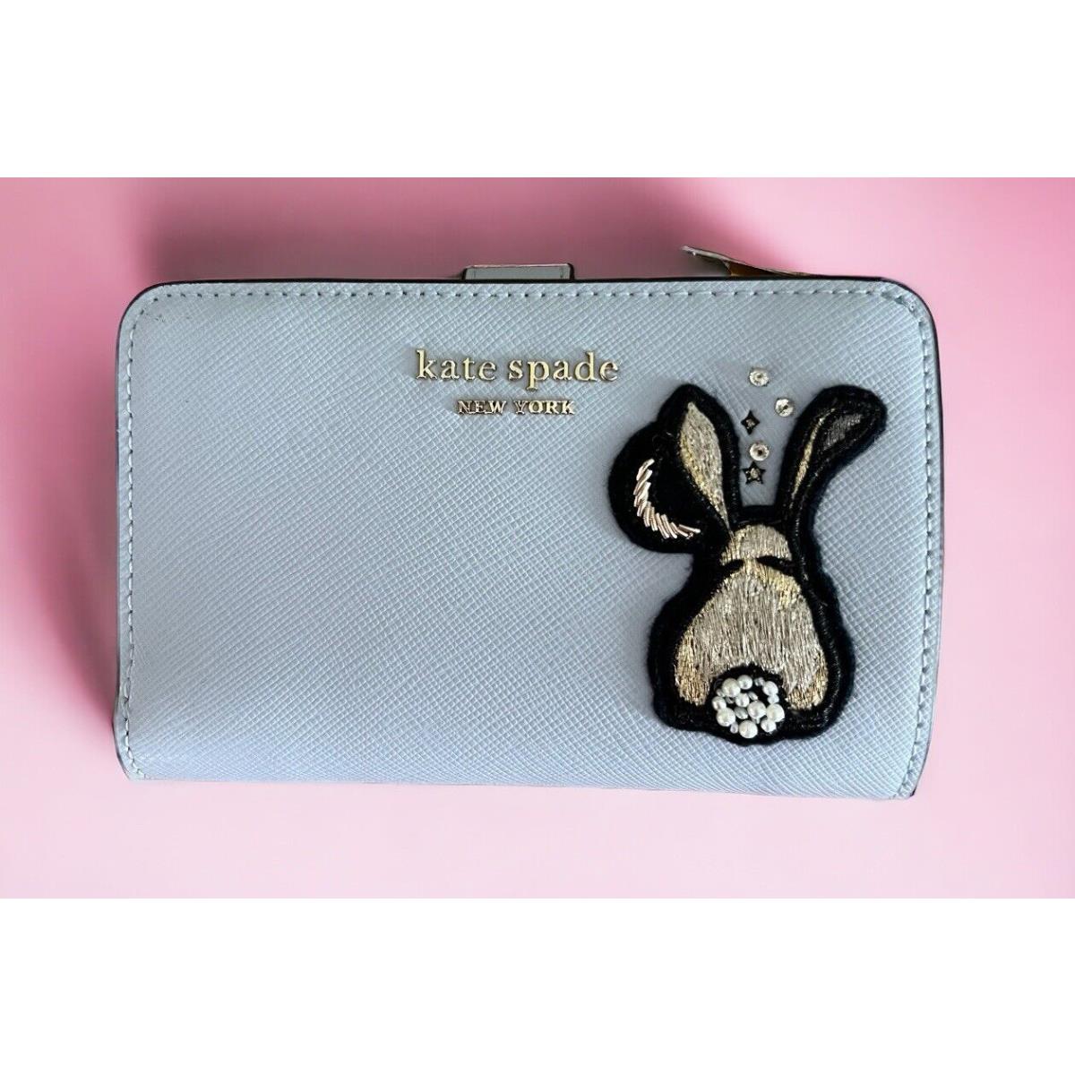 Kate Spade Bun Bun 3D Embroidered Bunny Compact Wallet Hydrangea Blue