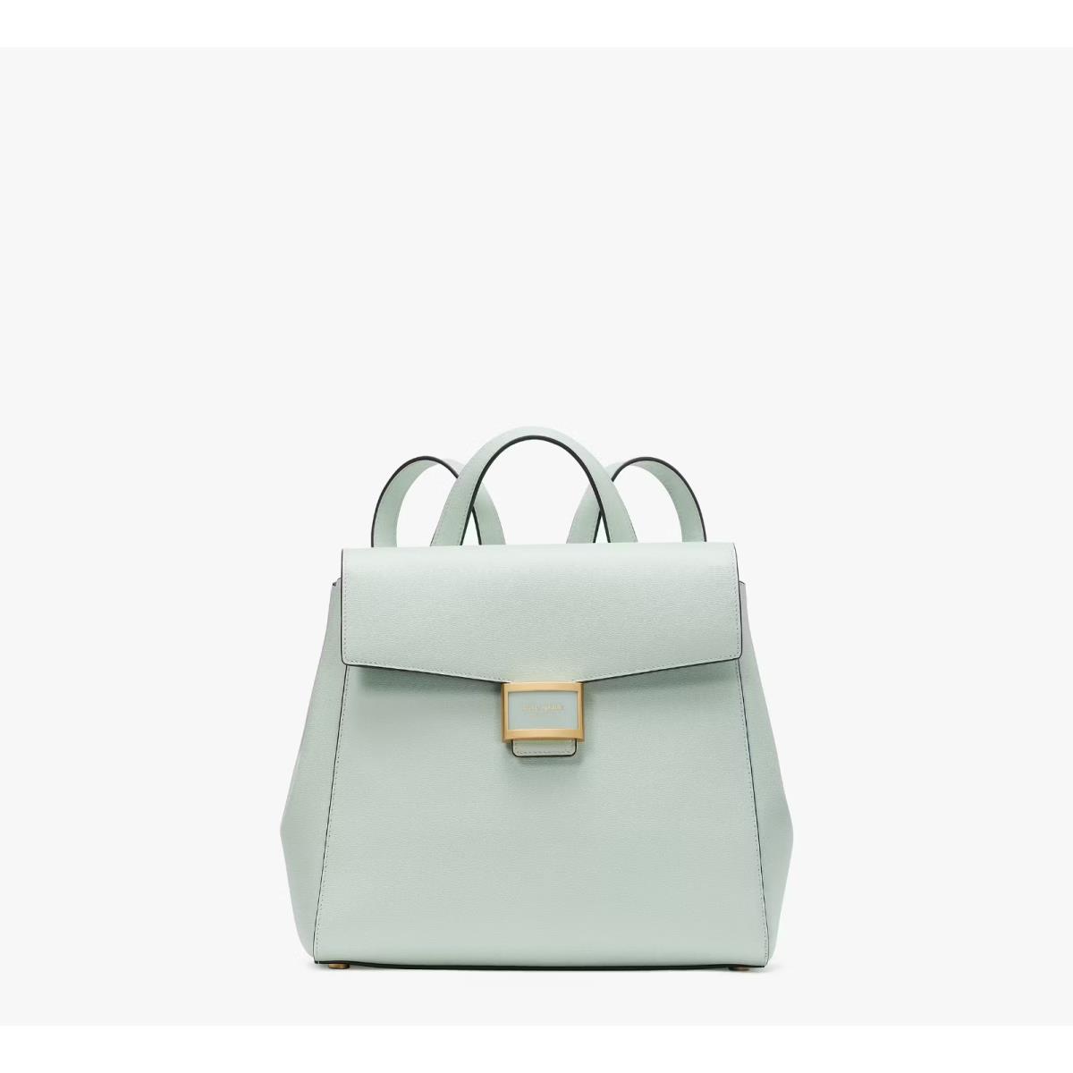 NWT$398 Kate Spade Katy Backpack Medium Flap Leather Crystal Blue Greenish Faded