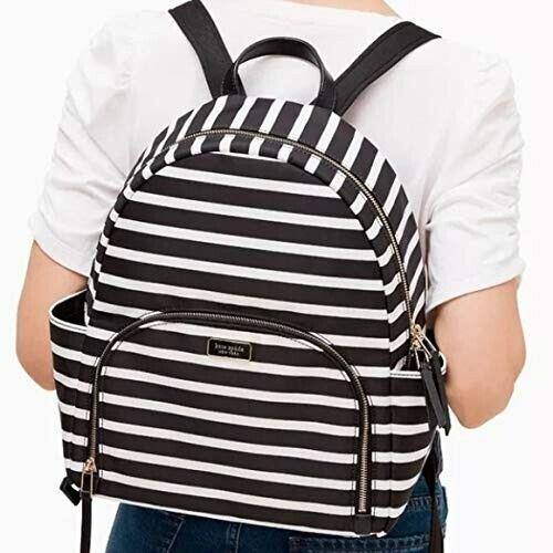 Kate Spade New York Dawn Sailing Stripe Large Nylon Backpack Black White