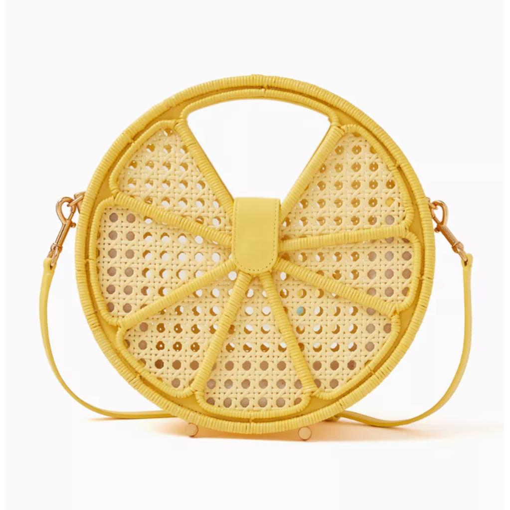 Kate Spade Lemon Drop Crossbody Yellow Leather Rattan Top-handle Bag Orig Pkg