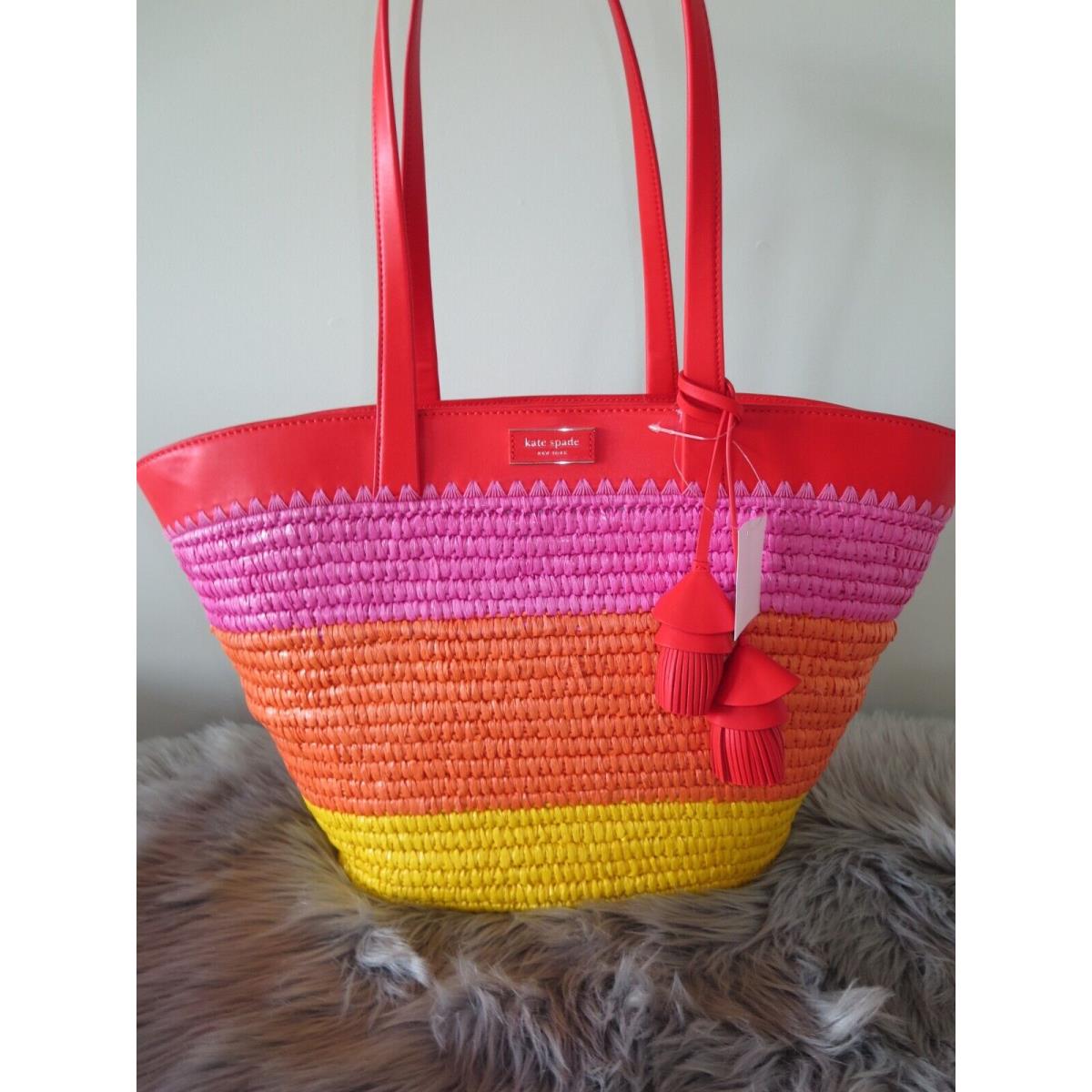Kate Spade Medium Pier Multicolor Straw Tassel Island Beach TOTE-$295+