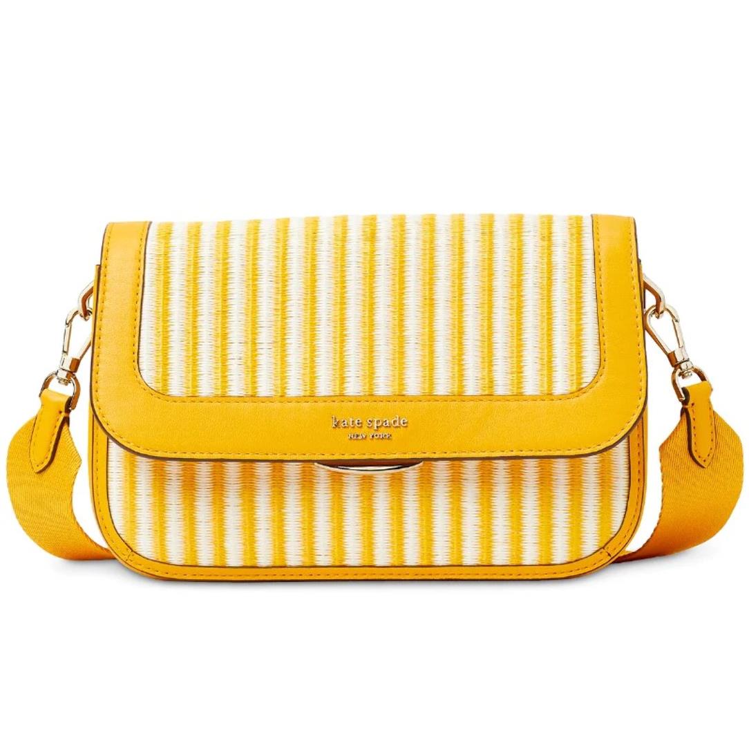 Kate Spade Buddie Crossbody Clutch Yellow Leather Straw Shoulder Bag Orig Pkg