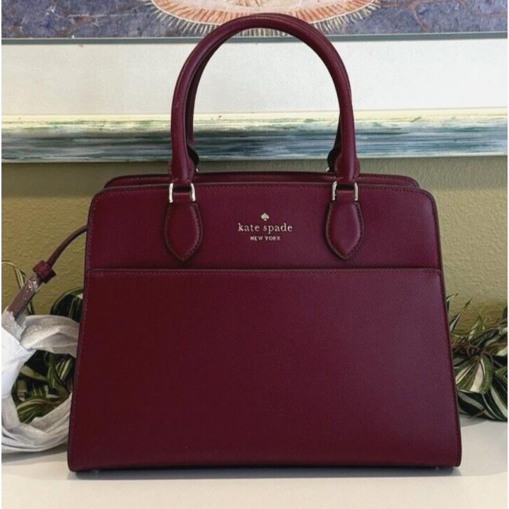 Kate Spade Madison Medium Satchel Shoulder Bag Tote Blackberry Merlot Leather