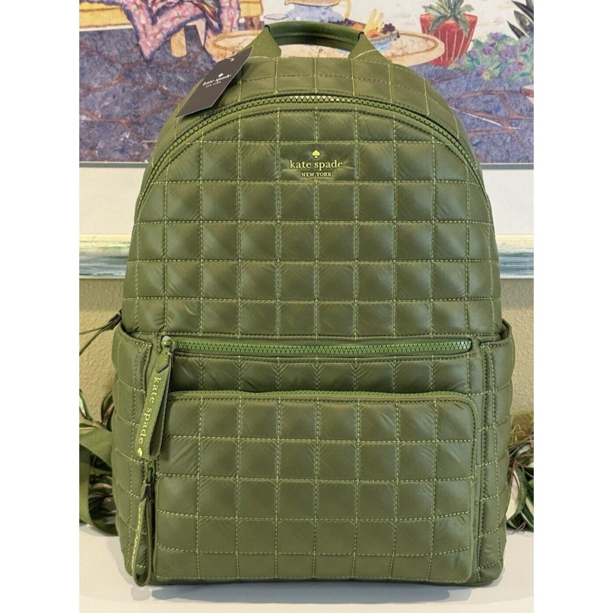 Kate Spade Camden Large Quilted Nylon Backpack Green Travel Bag Tote