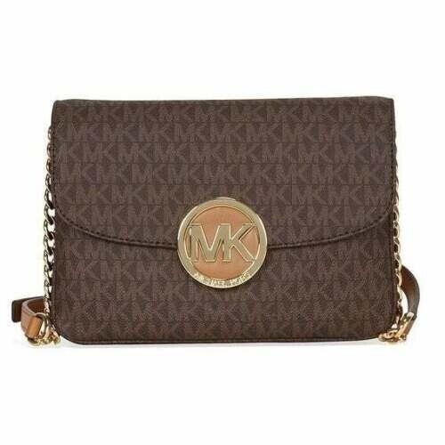 Michael Kors Women`s Fulton MK Signature Brown Flap Crossbody Organizer Bag