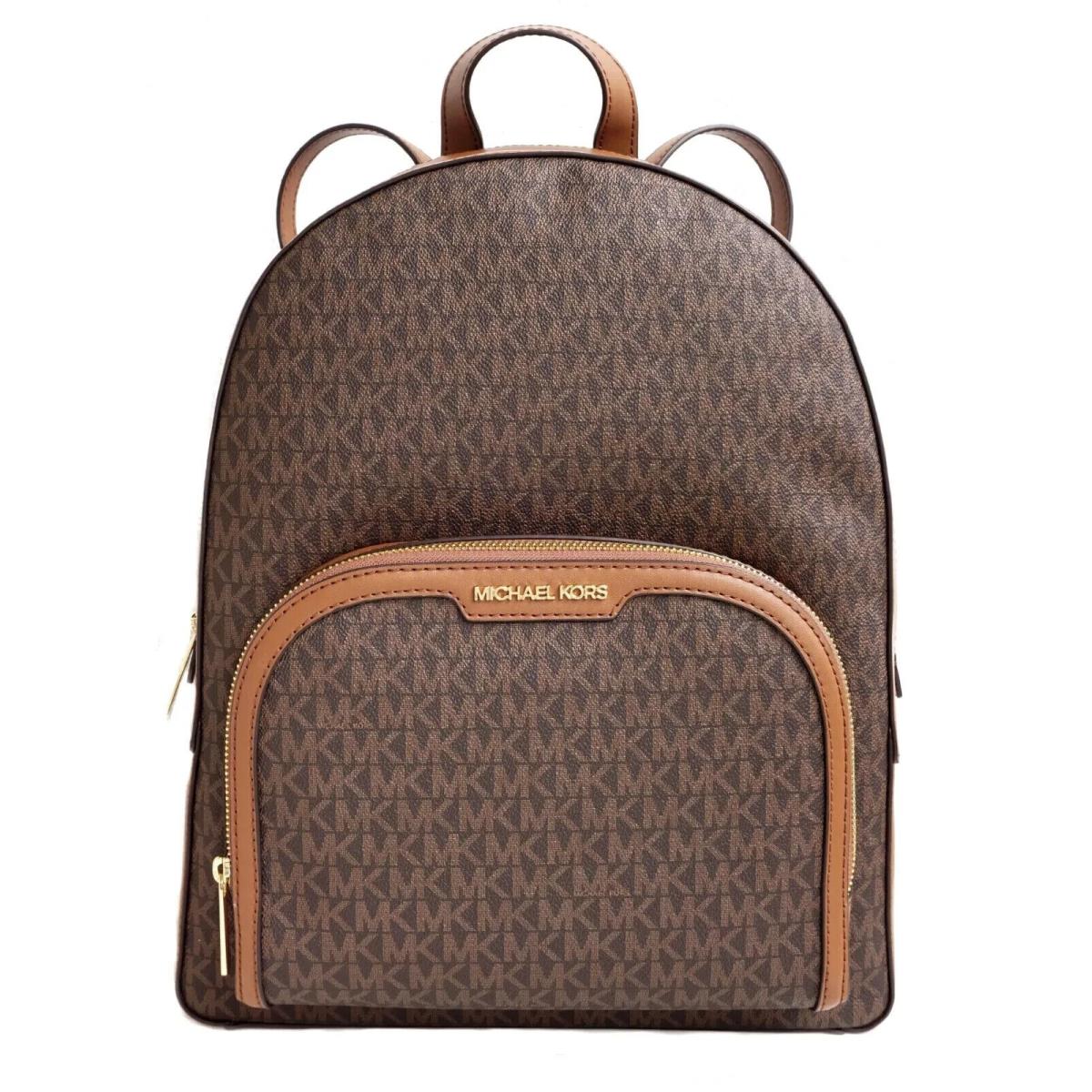 Michael Kors Jaycee Medium Zip Pocket Backpack Bag Logo Brown