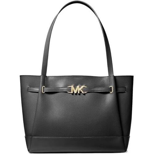 Michael Kors Reed Leather Large Belted Tote Shoulder Bag Black