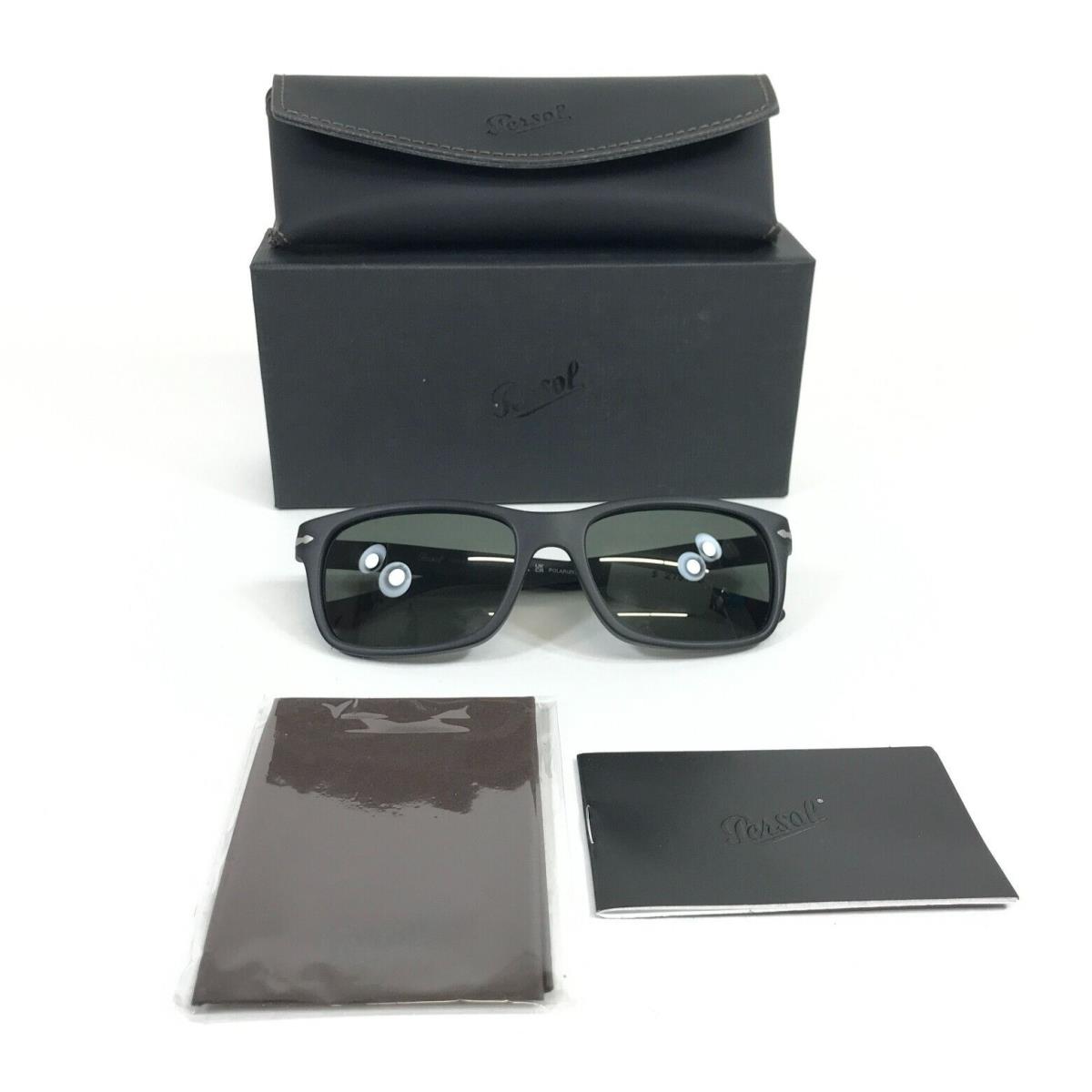 Persol Sunglasses 3048-S 9000/58 Matte Black Square Frames with Polarized Gray